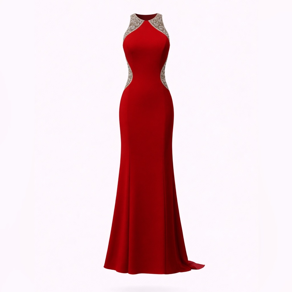 Cinderella Red Evening Gown with Silver Accents